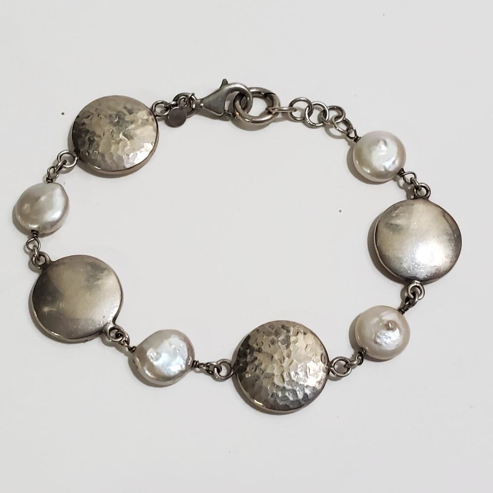Sterling Silver Freshwater Pearl Disc Bracelet 7"